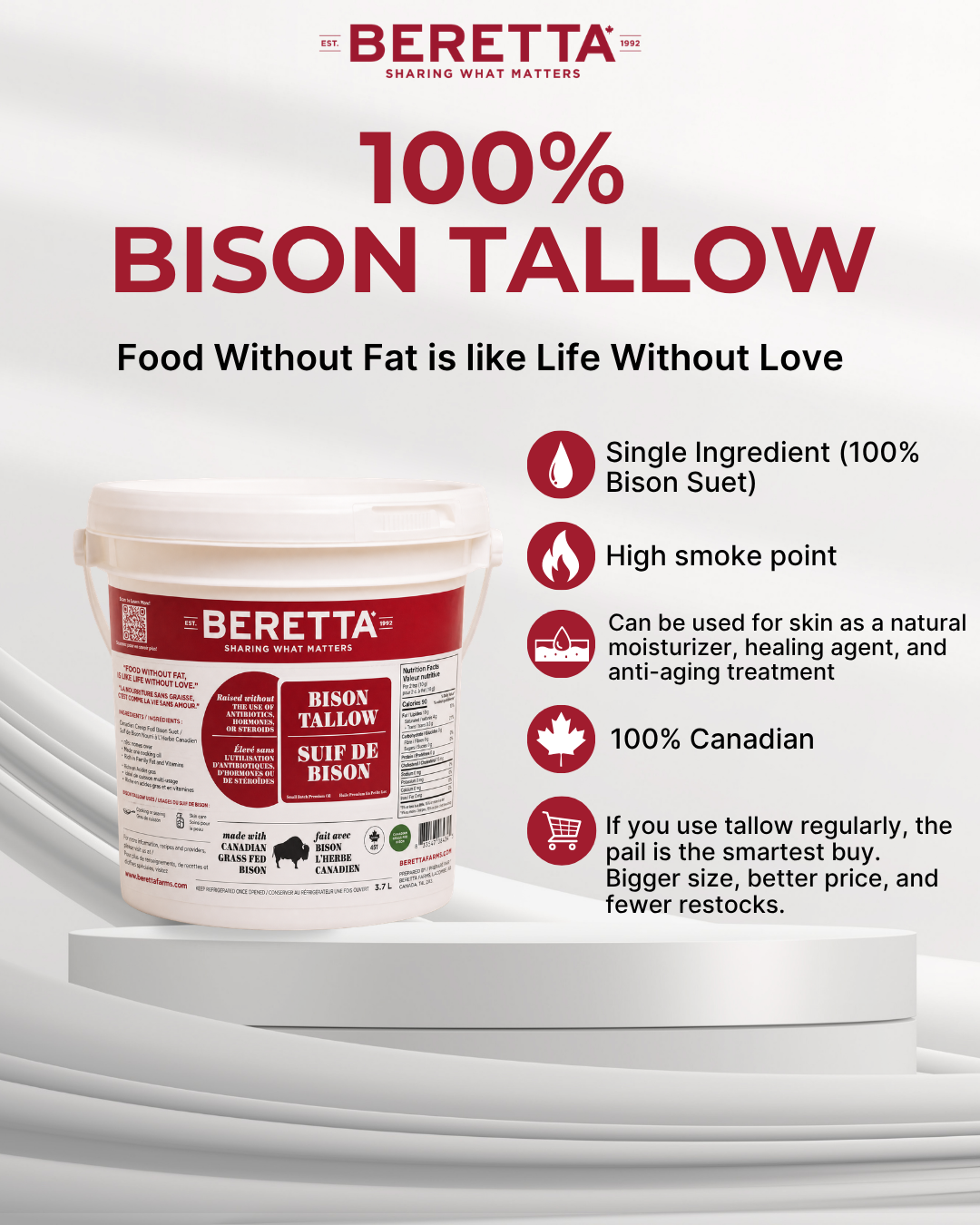 Grass Fed Bison Tallow Pail - Beretta Farms