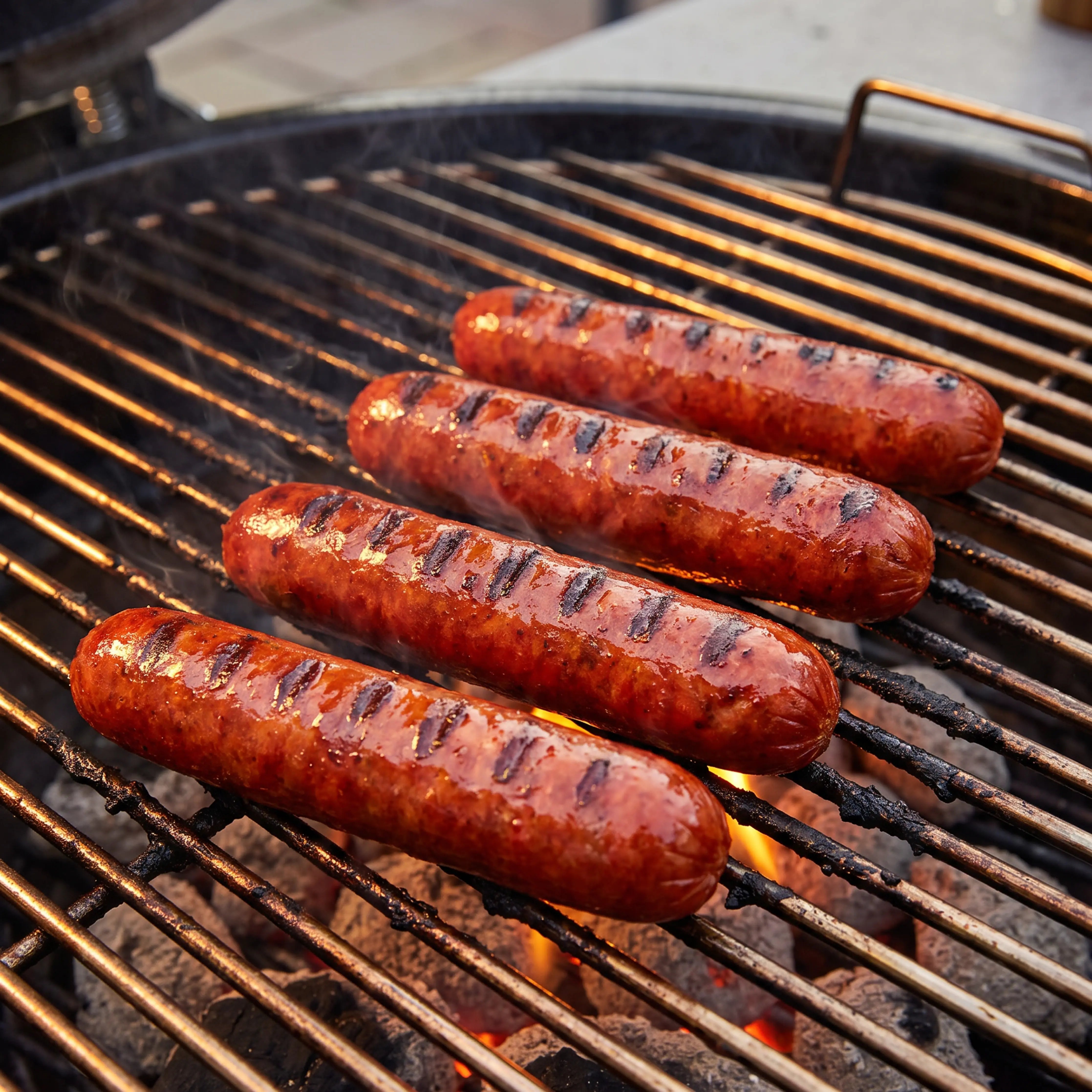 A pack of four jumbo bison hot dogs on a paper-like surface with seasonings on the side, branded with 'BERETTA' at the bottom.